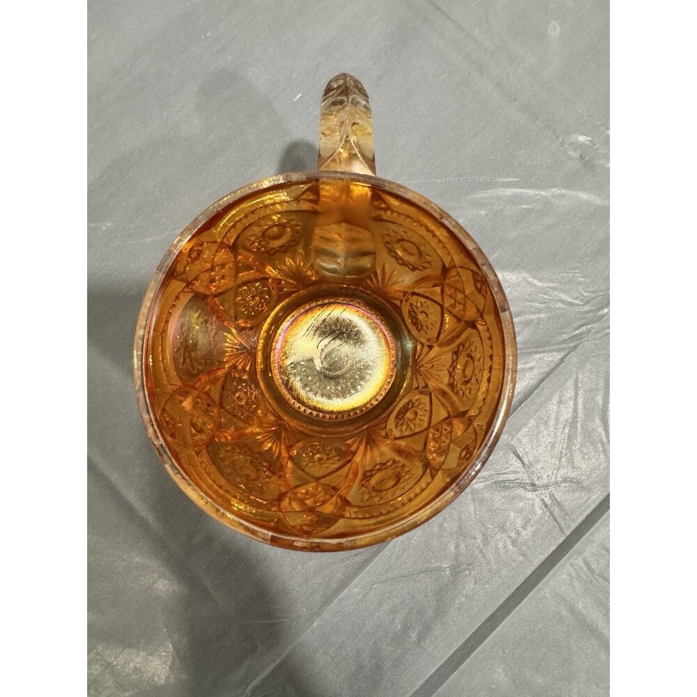 Antique Amber Pressed Glass Teacup Coffee Cup – Starburst & Geometric Pattern - Picture 5 of 5